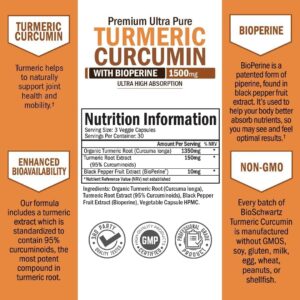 Turmeric Curcumin with Black Pepper Extract 1500mg - High Absorption Ultra Potent Turmeric Supplement with 95% Curcuminoids and BioPerine - Non GMO Turmeric Capsules for Joint Support - 90 Capsules