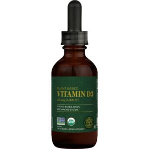 Global Healing USDA Organic Vitamin D3 5000IU Liquid Supplement Drops for Women & Men- Non-GMO Helps Support Bones and Immune System. Vegan-Friendly Formula Delivers Active Form of Vitamin D(2 Fl Oz)