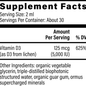 Global Healing USDA Organic Vitamin D3 5000IU Liquid Supplement Drops for Women & Men- Non-GMO Helps Support Bones and Immune System. Vegan-Friendly Formula Delivers Active Form of Vitamin D(2 Fl Oz)