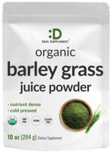 deal supplement sustainably us grown, organic barley grass juice powder, 10oz – raw cold pressed source – greens superfood booster – retains vitamins, minerals, antioxidants, & chlorophyll – non-gmo