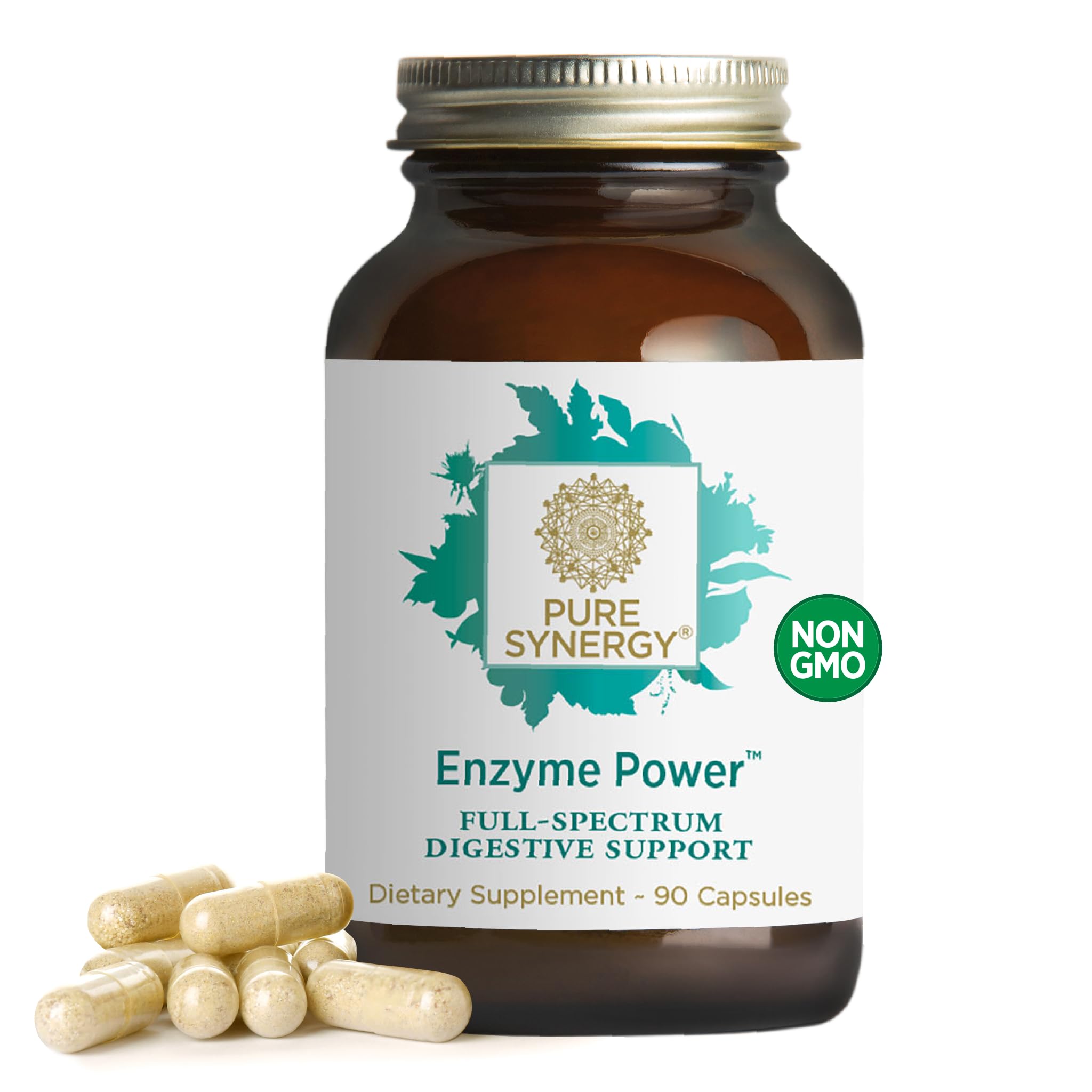 PURE SYNERGY Enzyme Power | Digestive Enzyme Supplement | Digestive Health Enzymes with Nattokinase, Bromelain, and Serrapeptase | for Digestive and Gut Health (90 Capsules)