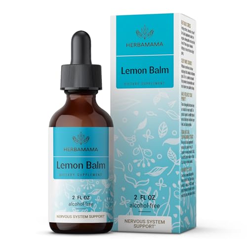 HERBAMAMA Lemon Balm Tincture - Organic Lemon Balm Herb Drops - Melissa Officinalis Liquid Extract - Vegan, Alcohol-Free - 2 fl oz