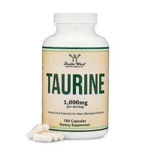 taurine supplement 1000mg per serving, 180 capsules - amino acid studied to support a longer, healthier life (taurina) vegan safe, gluten free, non-gmo by double wood