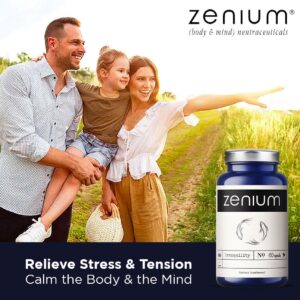 Zenium - Relieve Stress, Tension, Worry, Nervousness, & Irritability | Calm The Mind & Body | Ayurvedic | Natural Relief Supplement | Boosts Mood | Ashwagandha, L-Theanine, GABA, Rhodiola |60 Capsules