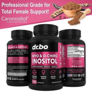 Myo-Inositol & D-Chiro Inositol Supplement Capsules - 40:1 Ratio Hormone Balance for Women with Vitamin B8 - Fertility Supplements for Women to Regulate Menstrual Cycle, Support Ovarian Health & PCOS