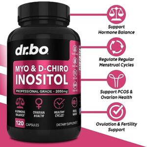 Myo-Inositol & D-Chiro Inositol Supplement Capsules - 40:1 Ratio Hormone Balance for Women with Vitamin B8 - Fertility Supplements for Women to Regulate Menstrual Cycle, Support Ovarian Health & PCOS