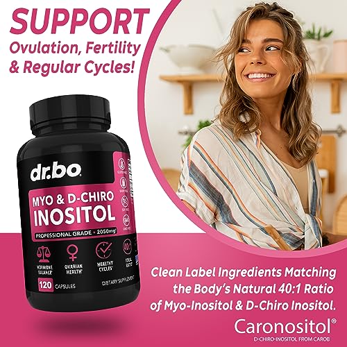 Myo-Inositol & D-Chiro Inositol Supplement Capsules - 40:1 Ratio Hormone Balance for Women with Vitamin B8 - Fertility Supplements for Women to Regulate Menstrual Cycle, Support Ovarian Health & PCOS