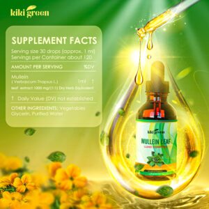 KIKI Green Liquid Mullein Leaf Tincture - Herbal Supplement from Mullein Herb for Lung Cleanse, Respiratory Health, Immune Support, Liquid Supplement Extract 2 fl oz