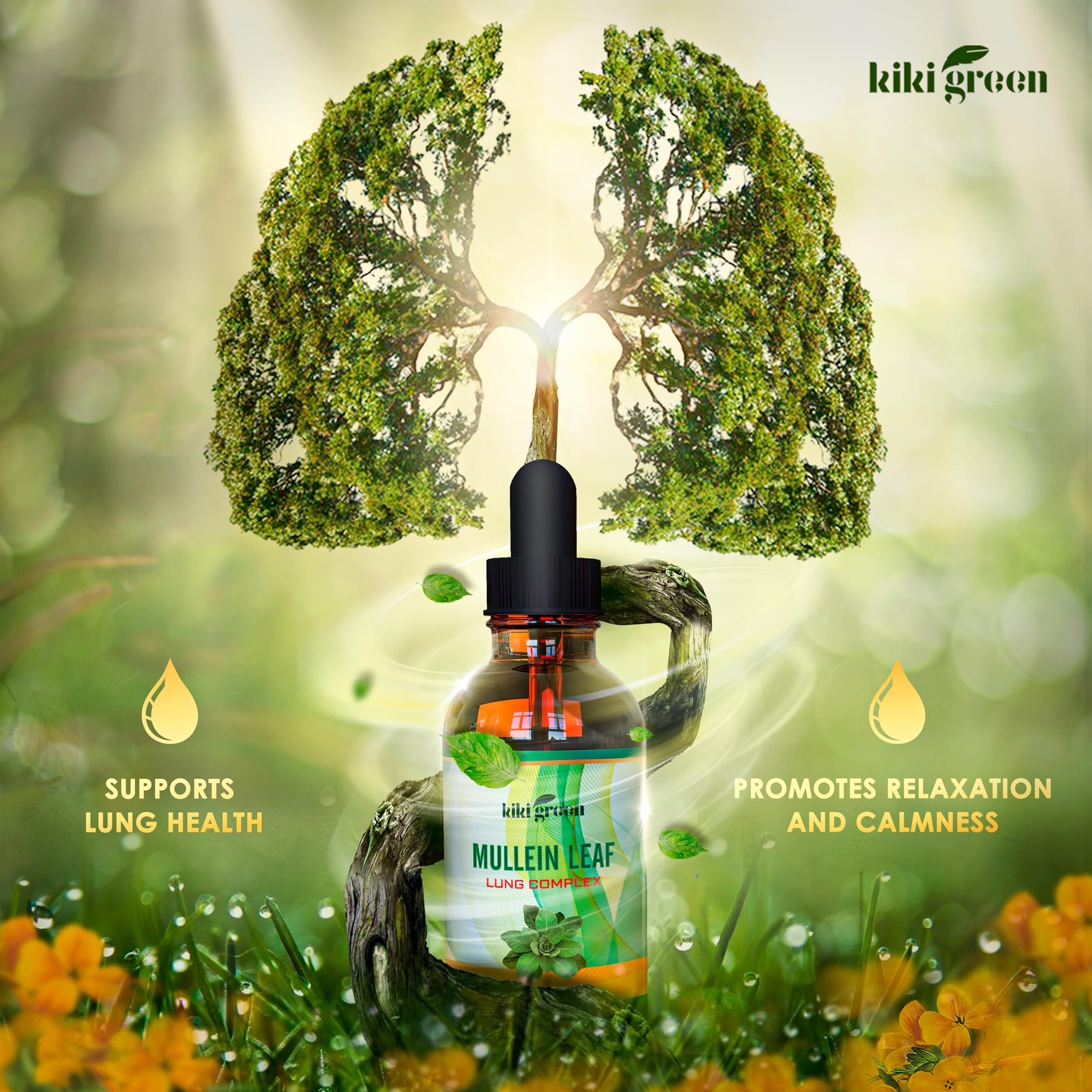 KIKI Green Liquid Mullein Leaf Tincture - Herbal Supplement from Mullein Herb for Lung Cleanse, Respiratory Health, Immune Support, Liquid Supplement Extract 2 fl oz