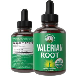 USDA Organic Valerian Root Liquid Drops Supplement. Vegan Extract Tincture for Relaxation, Sleep, Calm. Great Alternative to Valerian Capsules. Zero Sugar, Gluten Free Supplements for Women and Men