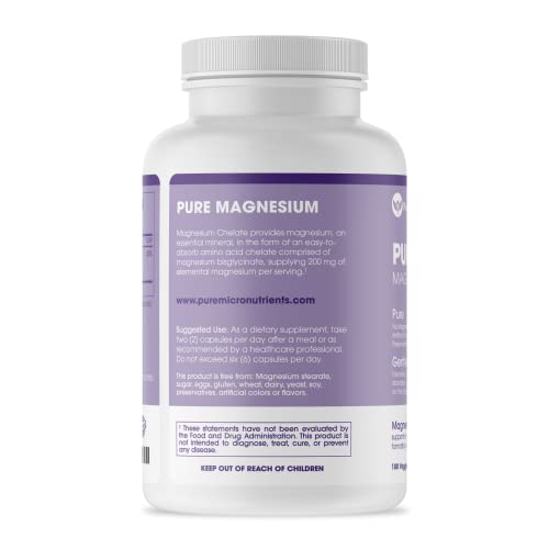 Pure Micronutrients Magnesium Glycinate Supplement (Chelated) 200mg, 180 Count