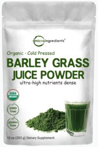 micro ingredients organic barley grass juice powder, 10 ounce, cold pressed, us grown, rich in immune vitamin, fibers, minerals, antioxidants and protein, support immune system and digestion, vegan