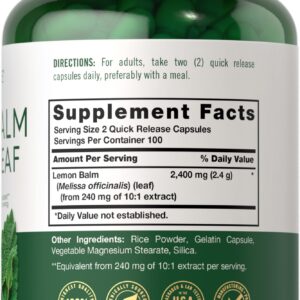 Carlyle Melissa Lemon Balm | 200 Capsules | Non-GMO and Gluten Free Formula | Melissa Leaf Traditional Herbal Supplement | Super Concentrated Extract