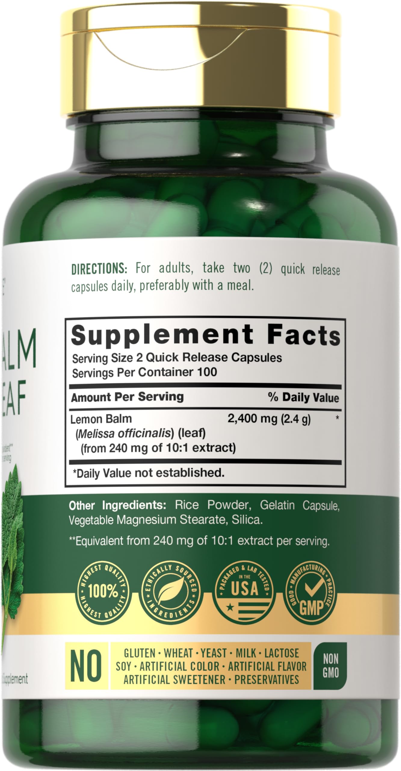 Carlyle Melissa Lemon Balm | 200 Capsules | Non-GMO and Gluten Free Formula | Melissa Leaf Traditional Herbal Supplement | Super Concentrated Extract