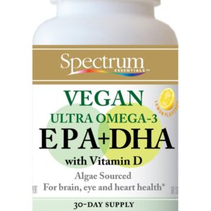 Spectrum Essentials Soft Gels, Vegan Ultra Omega-3 EPA and DHA with Vitamin D, 60 Count