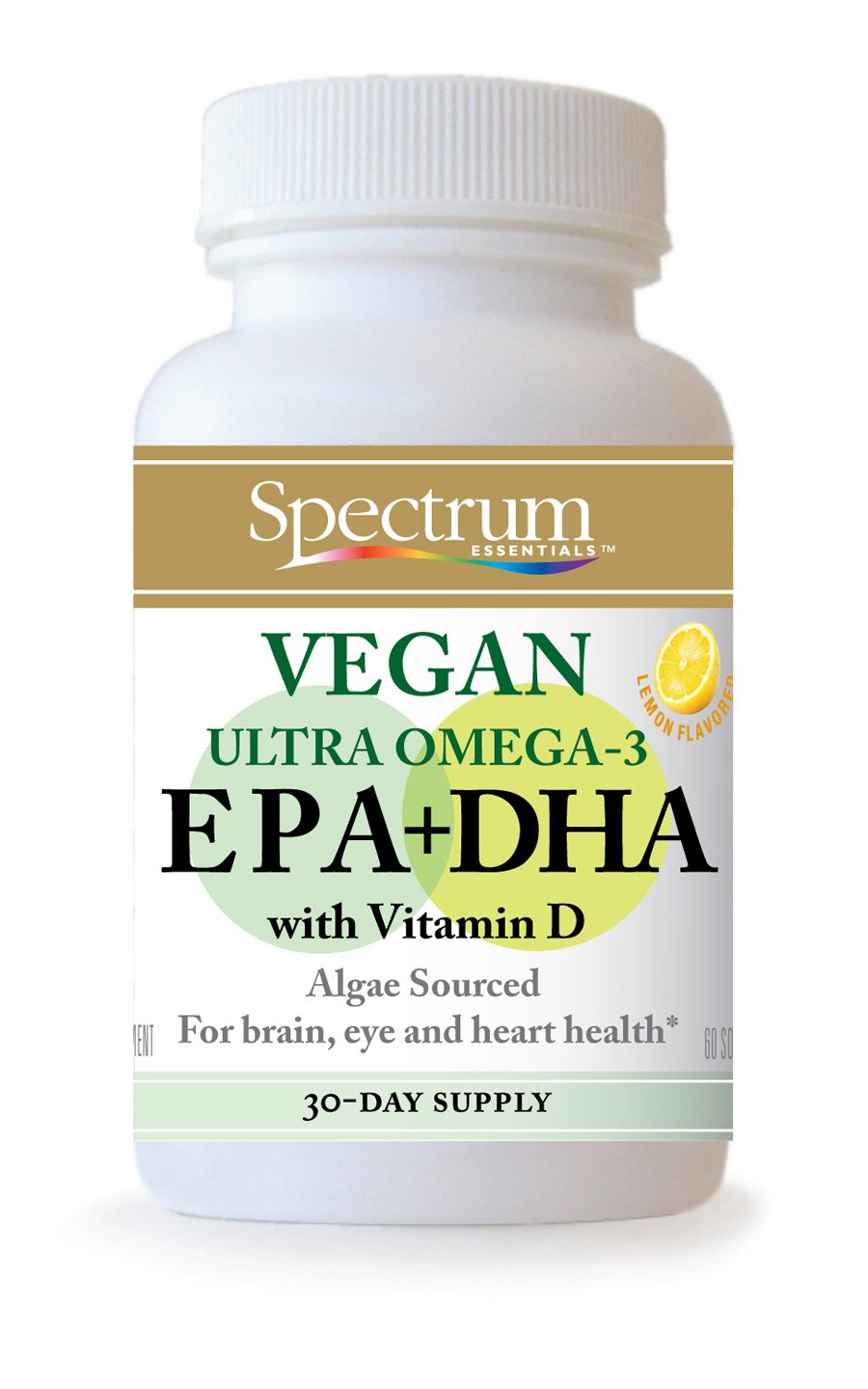 Spectrum Essentials Soft Gels, Vegan Ultra Omega-3 EPA and DHA with Vitamin D, 60 Count