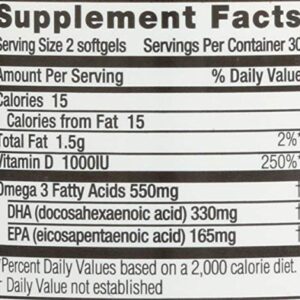 Spectrum Essentials Soft Gels, Vegan Ultra Omega-3 EPA and DHA with Vitamin D, 60 Count