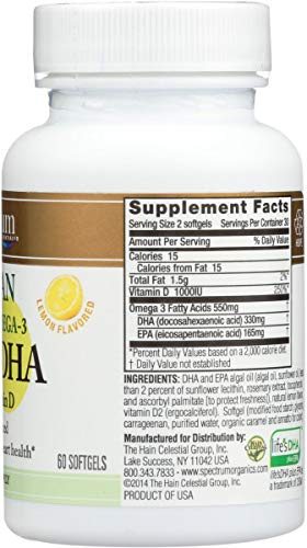 Spectrum Essentials Soft Gels, Vegan Ultra Omega-3 EPA and DHA with Vitamin D, 60 Count