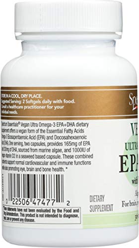 Spectrum Essentials Soft Gels, Vegan Ultra Omega-3 EPA and DHA with Vitamin D, 60 Count