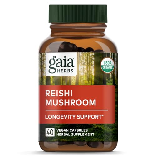 Gaia Herbs Reishi Mushroom - Helps Maintain a Healthy Immune System & Supports Heart Health - Adaptogen Herbal Supplement for Longevity Support - 40 Vegan Liquid Phyto-Capsules (40-Day Supply)