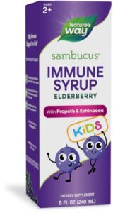 nature's way sambucus elderberry immune syrup for kids ages 2+, with echinacea & propolis, daily immune support*, vegetarian, berry flavored, 8 fl oz (packaging may vary)