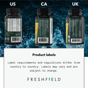 Freshfield Vegan Omega 3 DHA: Sustainably Sourced, Premium, Carrageenan Free, Compostable Bottle, Fish Oil Replacement, Carbon Neutral. Supports Heart, Brain, Joint Health w/DPA (60)