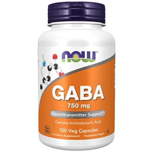 NOW Supplements, GABA (Gamma-Aminobutyric Acid) 750mg, Neurotransmitter Support*, 100 Veg Capsules