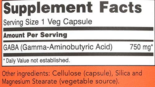 NOW Supplements, GABA (Gamma-Aminobutyric Acid) 750mg, Neurotransmitter Support*, 100 Veg Capsules