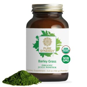 PURE SYNERGY Organic Barley Grass Juice Powder | Chlorophyll-Rich Greens Powder | Organic Cold-Pressed Barley Grass Juice | for Energy, Detox, and Digestion Support (5.3 oz. Powder)