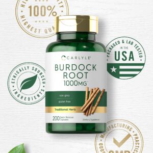 Carlyle Burdock Root | 1000 mg | 200 Capsules | Non-GMO and Gluten Free Formula | Traditional Herb Supplement | Arctium Lappa Extract