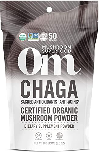 Om Mushroom Superfood Chaga Organic Mushroom Powder, 3.5 Ounce, 50 Servings, US Grown, Sacred Antioxidants & Immune Support, Superfood Mushroom Supplement