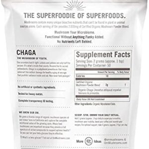 Om Mushroom Superfood Chaga Organic Mushroom Powder, 3.5 Ounce, 50 Servings, US Grown, Sacred Antioxidants & Immune Support, Superfood Mushroom Supplement