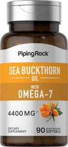 piping rock sea buckthorn oil capsules 4400mg | 90 softgels | sea buckthorn berry extract | with omega-7 | gluten free, non-gmo