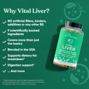 Vital Liver Cleanse Detox & Repair – 9-in-1 Liver Support Supplement – Milk Thistle, Artichoke Extract, Turmeric, Adaptogens – Optimal Liver Function and Digestive Health – 60 Vegetarian Soft Capsules