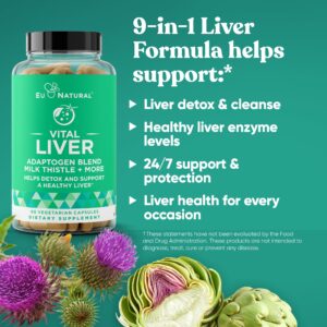 Vital Liver Cleanse Detox & Repair – 9-in-1 Liver Support Supplement – Milk Thistle, Artichoke Extract, Turmeric, Adaptogens – Optimal Liver Function and Digestive Health – 60 Vegetarian Soft Capsules