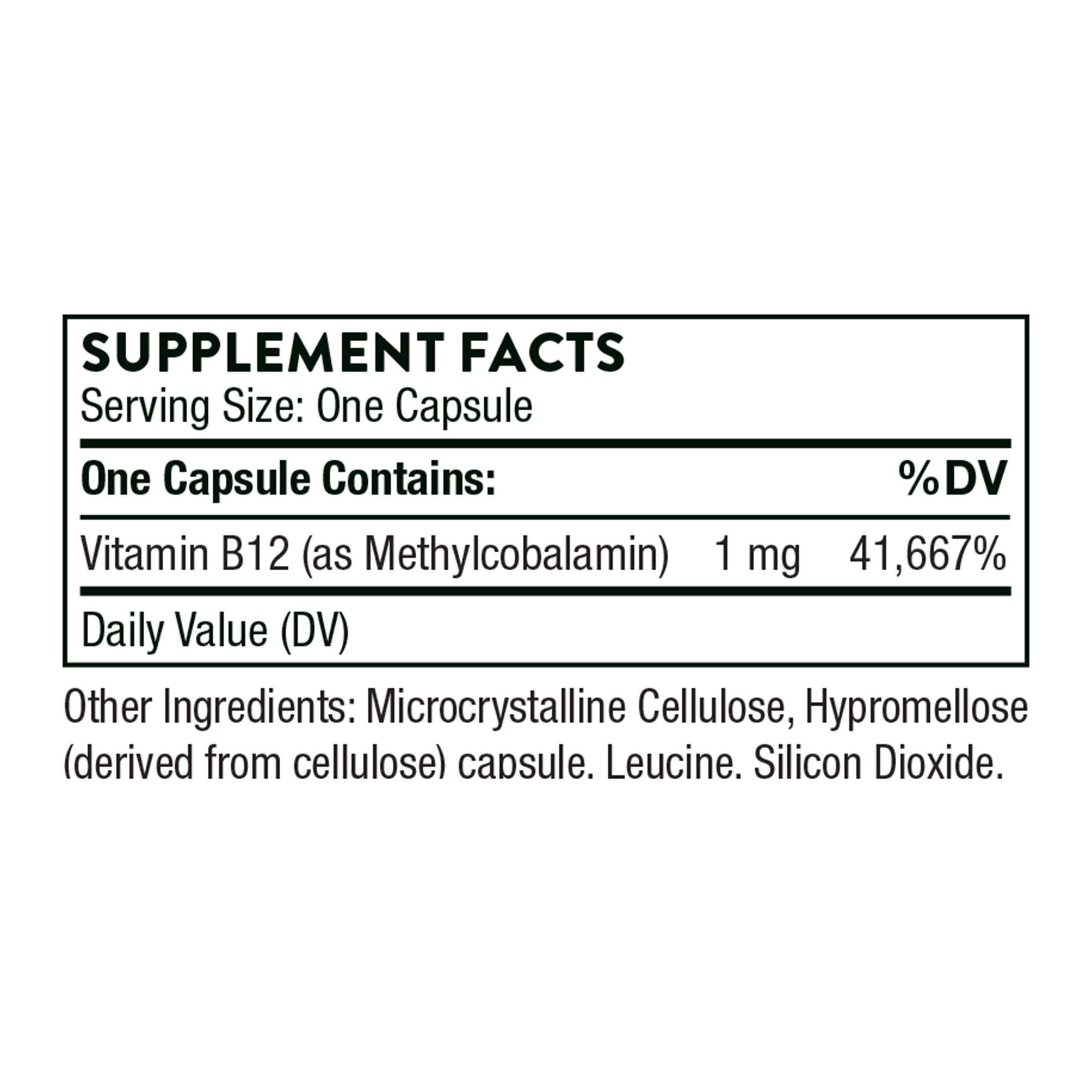 THORNE Vitamin B12 - as Methylcobalamin - Supports Heart and Nerve Health, Blood Cell Function, Healthy Sleep, and Methylation - Gluten-Free, Soy-Free, Dairy-Free - 60 Capsules