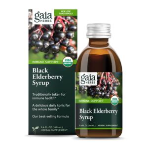 gaia herbs black elderberry (sambucus nigra) syrup-immune support supplement-made with organic black elderberries for immune system support-usda certified organic formula-5.4 fl oz (32-day supply)