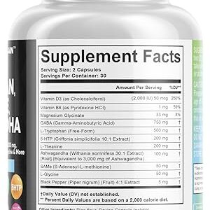 Clean Nutraceuticals GABA 750mg 5 HTP 200mg L Tryptophan 500mg L Theanine 200mg Ashwagandha 3000mg SAM-e L-Glycine - Mood Support Vitamins for Women and Men with L-Tyrosine - Count