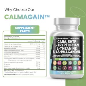 Clean Nutraceuticals GABA 750mg 5 HTP 200mg L Tryptophan 500mg L Theanine 200mg Ashwagandha 3000mg SAM-e L-Glycine - Mood Support Vitamins for Women and Men with L-Tyrosine - Count