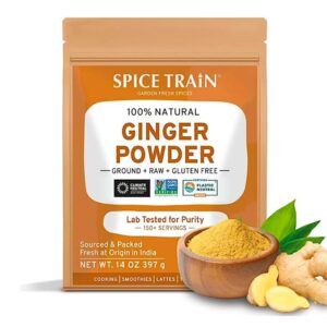 spice train, ginger powder (14oz/397g) no additives, no preservatives, no fillers | ginger root powder from india | raw, gluten free, non gmo | perfect for cooking, baking | resealable zip lock pouch