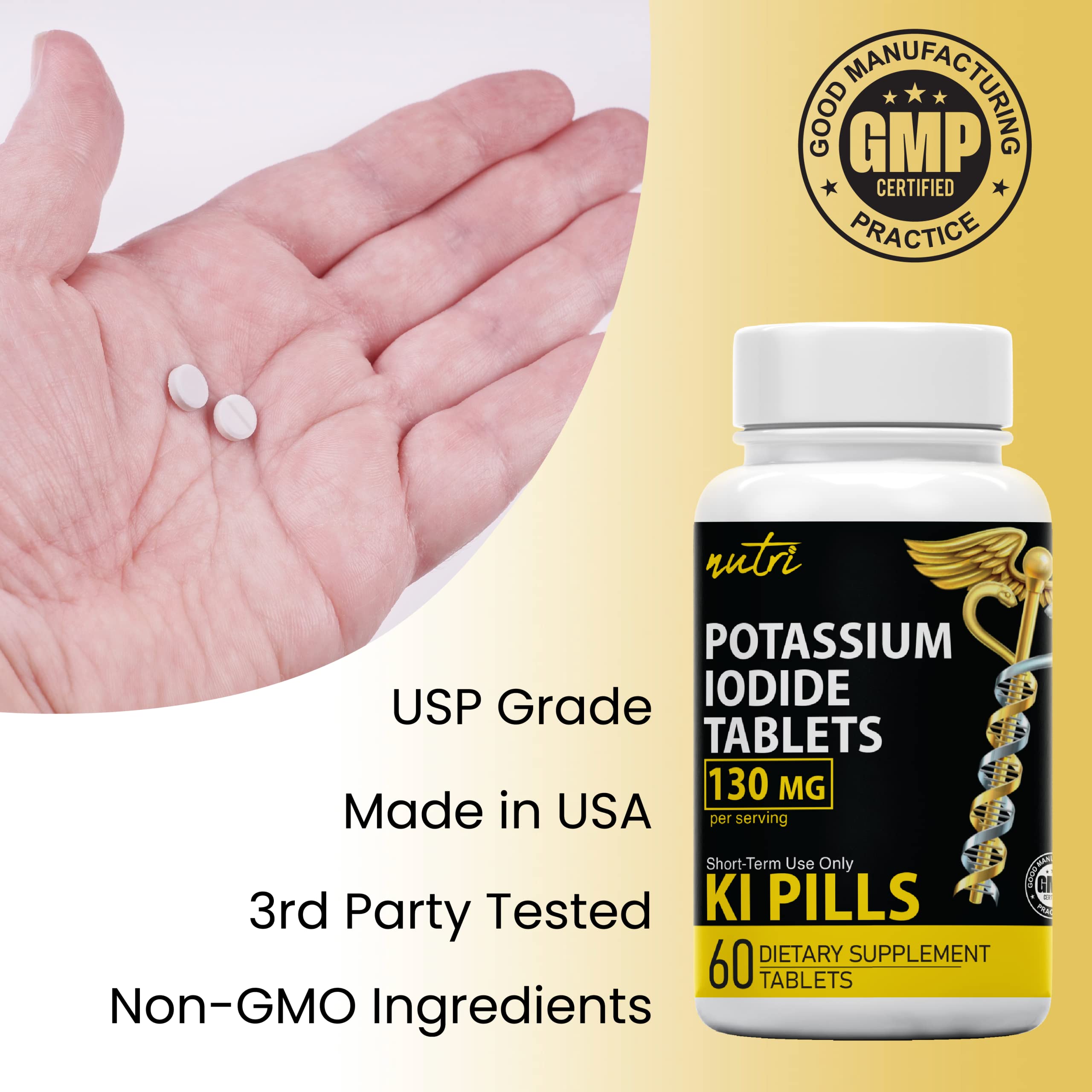 Potassium Iodide Tablets 130 mg (2 Pack) - (120 Tablets) EXP 10/2032 - Ki Pills Potassium Iodine Tablets - Potassium Iodine Pills Yoduro de potasio