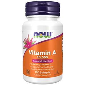 now supplements, vitamin a 10,000 iu, eye health*, essential nutrition, 100 softgels