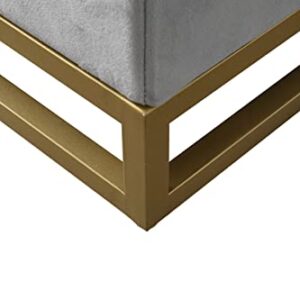 Chic Home Kadiri Storage Bench Velvet Upholstered Tufted Seat Gold Tone Metal Base with Discrete Interior Compartment Modern Contemporary, Grey