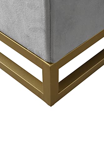 Chic Home Kadiri Storage Bench Velvet Upholstered Tufted Seat Gold Tone Metal Base with Discrete Interior Compartment Modern Contemporary, Grey