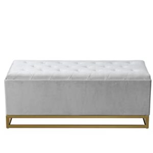 Chic Home Kadiri Storage Bench Velvet Upholstered Tufted Seat Gold Tone Metal Base with Discrete Interior Compartment Modern Contemporary, Grey