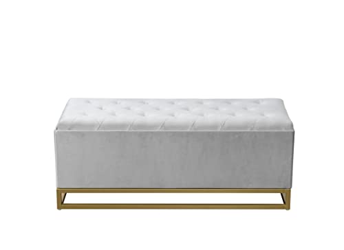 Chic Home Kadiri Storage Bench Velvet Upholstered Tufted Seat Gold Tone Metal Base with Discrete Interior Compartment Modern Contemporary, Grey