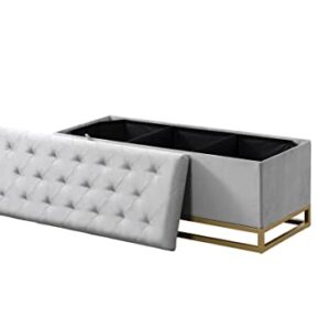 Chic Home Kadiri Storage Bench Velvet Upholstered Tufted Seat Gold Tone Metal Base with Discrete Interior Compartment Modern Contemporary, Grey