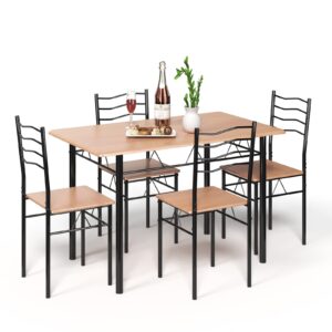 Giantex Dining Table Set for 4, 5-Piece Kitchen Table Chairs Set of 4, Breakfast Nook with Kitchen Table, 4 Dining Chairs, Metal Frame, Space-Saving Dinette Table Set for 4, Small Space, Apartment