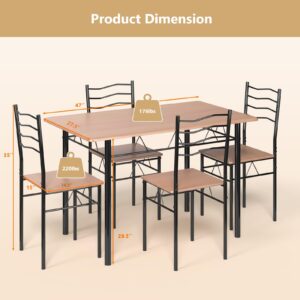 Giantex Dining Table Set for 4, 5-Piece Kitchen Table Chairs Set of 4, Breakfast Nook with Kitchen Table, 4 Dining Chairs, Metal Frame, Space-Saving Dinette Table Set for 4, Small Space, Apartment