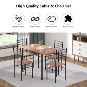 Giantex Dining Table Set for 4, 5-Piece Kitchen Table Chairs Set of 4, Breakfast Nook with Kitchen Table, 4 Dining Chairs, Metal Frame, Space-Saving Dinette Table Set for 4, Small Space, Apartment